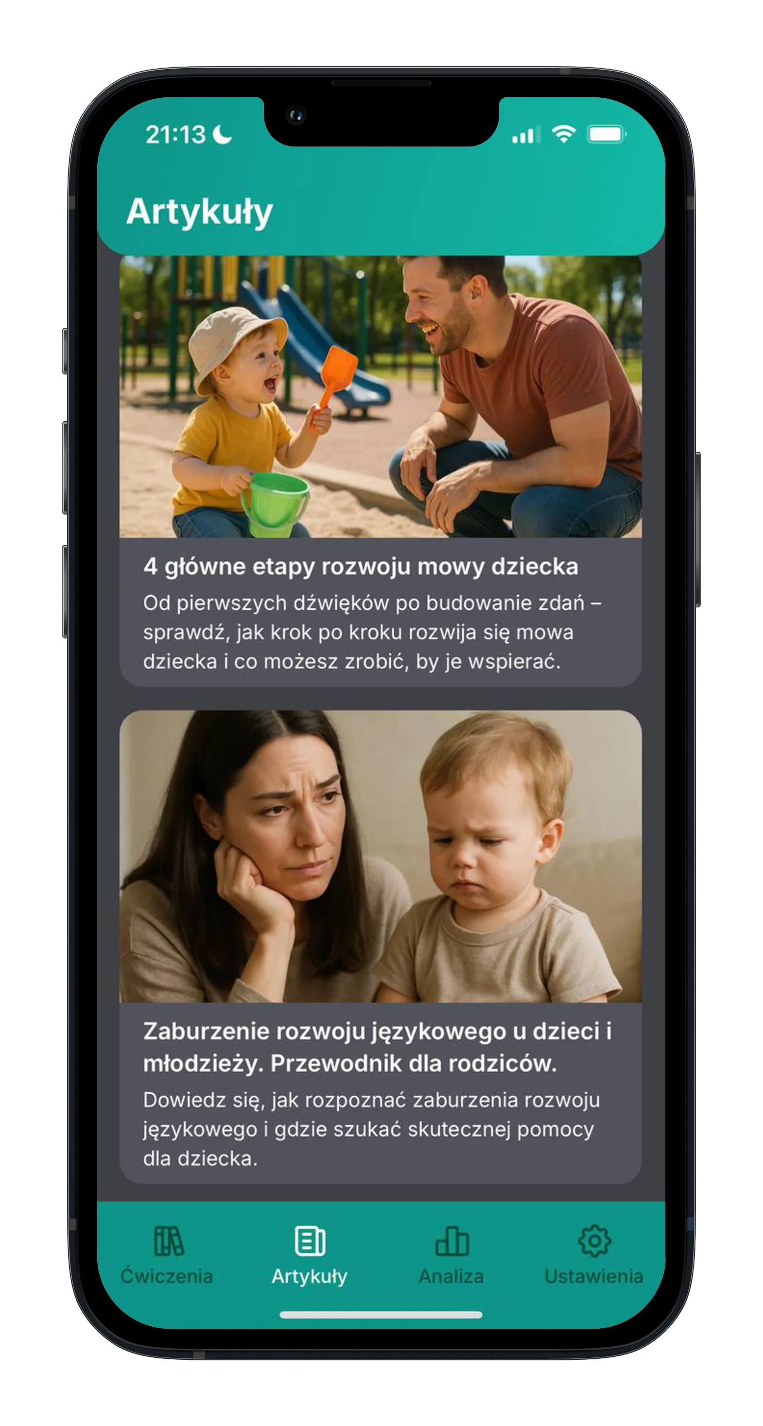 Sekcja artykułów dostępnych w aplikacji